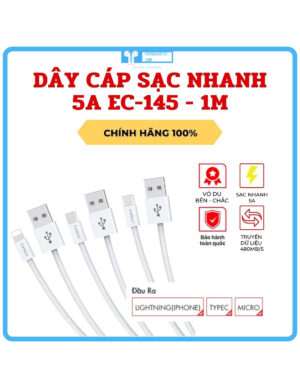 Dây Cáp Sạc 5A Dài 1M EC-145 hỗ trợ sạc nhanh 5A, truyền tải dữ liệu 480mb/s, bọc vải dù siêu bền