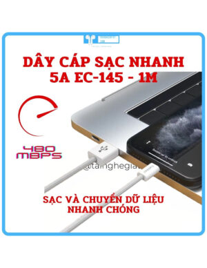 Dây Cáp Sạc 5A Dài 1M EC-145 hỗ trợ sạc nhanh 5A, truyền tải dữ liệu 480mb/s, bọc vải dù siêu bền