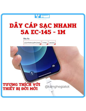 Dây Cáp Sạc 5A Dài 1M EC-145 hỗ trợ sạc nhanh 5A, truyền tải dữ liệu 480mb/s, bọc vải dù siêu bền