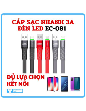 Cáp sạc nhanh 1m/2m cao cấp EARLDOM EC-081 3.0A có đèn báo LED, chống đứt gãy, nhựa cao cấp