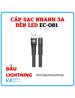 Cáp sạc nhanh 1m/2m cao cấp EARLDOM EC-081 3.0A có đèn báo LED, chống đứt gãy, nhựa cao cấp