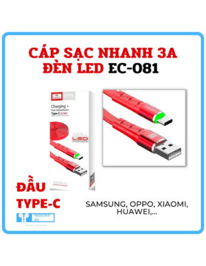 Cáp sạc nhanh 1m/2m cao cấp EARLDOM EC-081 3.0A có đèn báo LED, chống đứt gãy, nhựa cao cấp