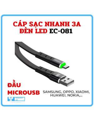 Cáp sạc nhanh 1m/2m cao cấp EARLDOM EC-081 3.0A có đèn báo LED, chống đứt gãy, nhựa cao cấp