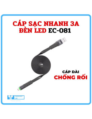 Cáp sạc nhanh 1m/2m cao cấp EARLDOM EC-081 3.0A có đèn báo LED, chống đứt gãy, nhựa cao cấp