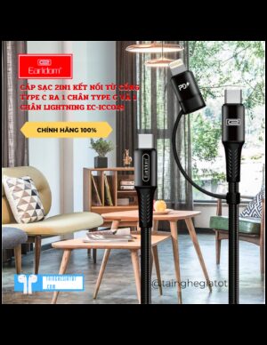 Cáp Sạc 2in1 Kết Nối Từ Cổng Type C Ra 1 Chân Type C và 1 Chân Lightning EC-ICC019